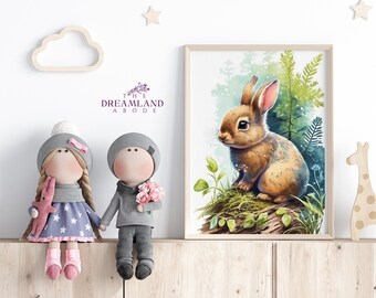 Woodland Bunny Watercolor Print: Nursery Animal Art (Digital Download)