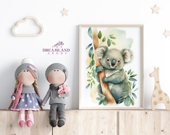 Koala Watercolor Printable Wall Art DIGITAL DOWNLOAD Jungle Nursery Neutral Kids Children Room Wall Decor Cute Animal Painting Instant