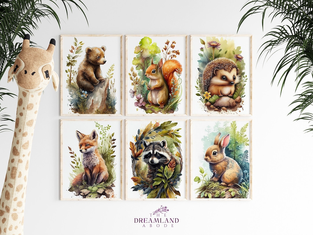 Set of 6 Woodland Animal Nursery Prints: Watercolor Forest Set (digital ...