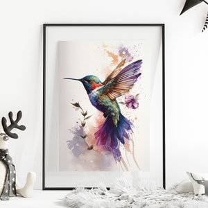 Hummingbird Art Print, Hummingbird Printable Wall Art, DIGITAL DOWNLOAD, Bird Lover’s Gift, Colorful Watercolor Art, Nature Lover, Nursery