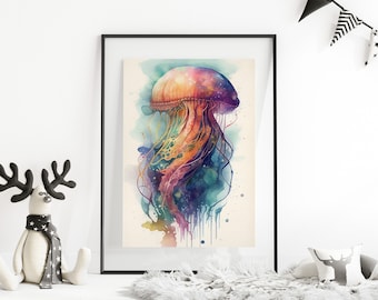 Jellyfish Watercolor Art Print: Ocean Nursery Decor (Digital Download)