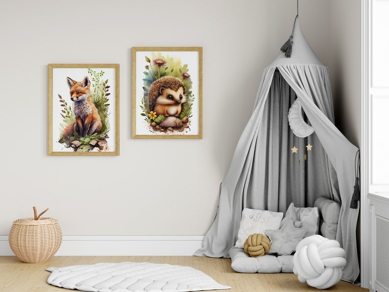 Set of 6 Woodland Animal Nursery Prints: Watercolor Forest Set (digital ...