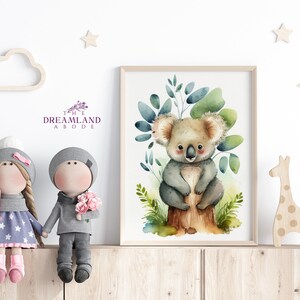 Australian Animal Nursery Koala Print, Watercolor Jungle Animal, Baby Boy Nursery, Baby Girl Nursery, Printable Wall Art, DIGITAL DOWNLOAD