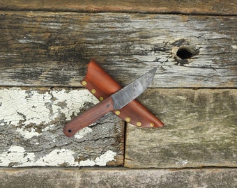 Small EDC and Bushcraft Knife. Handmade traditional knife and sheath.