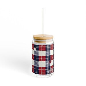 Patriotic Flag Glass Sipper Cup 16oz with Optional Bamboo Lid & Tritan Straw