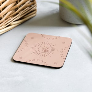 Boho moon phases Cork-back coaster