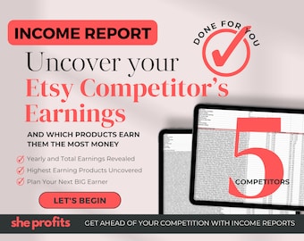 5x Etsy Competitor Income Reports, Excel Spreadsheet, Competitor Analysis, Income Top Sellers Research, Etsy Seller Research IN005