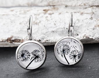 Ohrringe Pusteblume, Dandelion Earrings, Ohrringe Löwenzahn, Handgefertigter Statement Ohrringe, Ohrhänger Silver Edelstahl