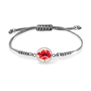 red poppy bracelet, poppies jewelry, poppy jewelry gift, match with poppy flower earring stud, birth flower gift august, birth-flower-gift