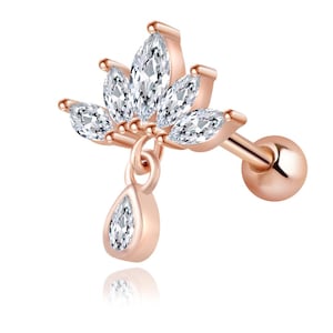 lotus flower helix silver earring • tragus stud • cartilage helix stud • Threadless Flat Back Earring • Flat Back Stud • Cartilage Stud
