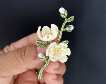 Brosche Blatt Blüte, Brosche Perlen, Brooch Pins, Brosche Vintage, Vintage Schmuck, Geschenke für sie, Mama Geschenk