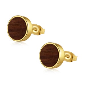 Ohrringe Holz Gold, Ohrstecker Holz, Holzohrstecker, handgemachter holzschmuck, Nachhaltiger Schmuck, Minimalistisch fur Damen, Ohrring holz