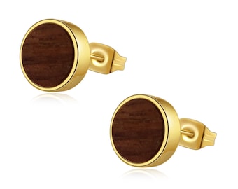 Orecchini in legno dorato, orecchini a bottone in legno, orecchini in legno, gioielli in legno fatti a mano, gioielli sostenibili, minimalisti per le donne, orecchini in legno