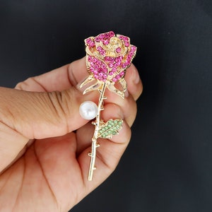 Brosche Rose, Brosche Blüte Rosa, Brosche Gold, Brosche Vintage, Vintage Schmuck, Geschenke für sie, Mama Geschenk