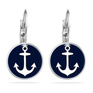 anchor earrings, ocean jewelry, nautical gift, ocean lover gift, nautical jewelry, handmade jewelry, anchor charm, handmade jewelry