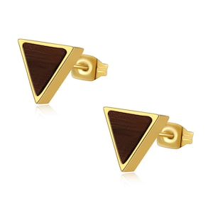 triangle earrings, natural wood studs, wood post earrings, wood stud earrings, mens stud earrings, mens studs, unisex wood earrings
