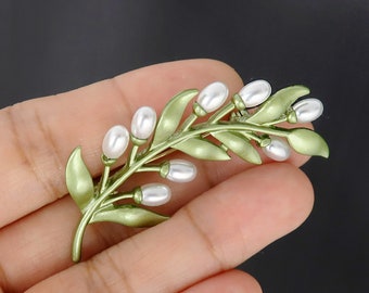 Brooch Leaf Green, Brooch Pearls, Brooch Pins, Brooch Vintage, Vintage Jewelry, Gifts for her, Mom Gift