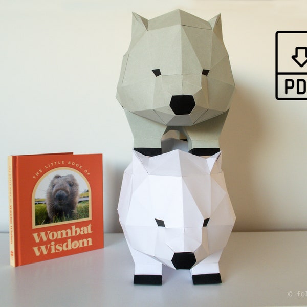 Cute Wombat and Cube Poop Papercraft Template, DIY Australian Animal Origami, Digital PDF File, Low Poly Pet, Instant Download, 3d model