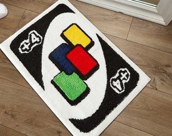 Felpudo UNO + 4 tarjetas, alfombras mullidas con mechones, alfombra para el suelo de la sala de estar, mesita de noche, alfombra suave antideslizante, decoración estética del hogar, regalo de inauguración de la casa