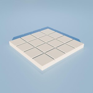 Puede incluir: Una plataforma de azulejos blancos con 16 cuadrados individuales dispuestos en una cuadr&iacute;cula de 4x4.