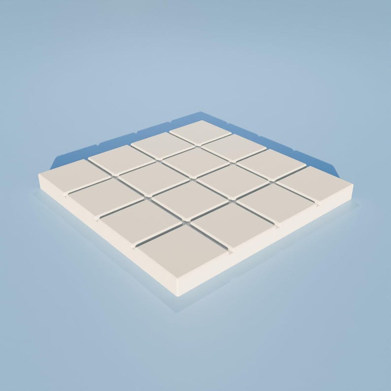 Puede incluir: Una plataforma de azulejos blancos con 16 cuadrados individuales dispuestos en una cuadr&iacute;cula de 4x4.