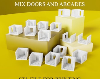 3D STL-Datei zum Drucken | Modulares Dungeon Tiles Set — Wände, Bögen & Türen (16 Teile)