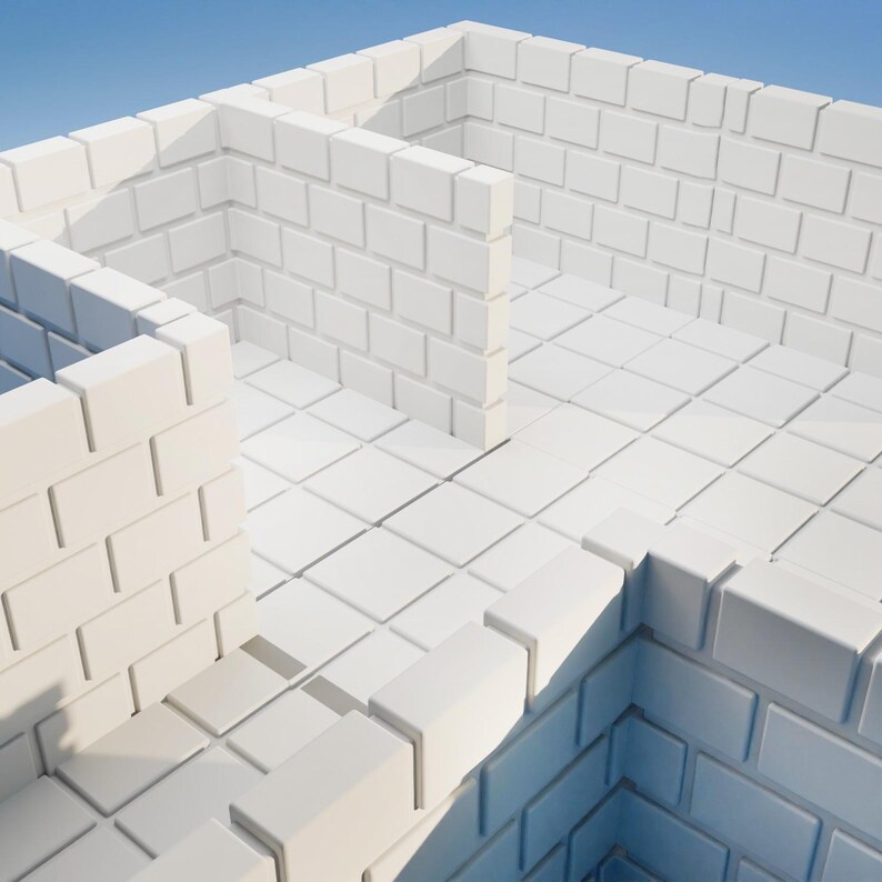 Puede incluir: Una estructura de pared de ladrillo blanco con una peque&ntilde;a habitaci&oacute;n en el interior. Las paredes est&aacute;n hechas de ladrillos blancos y el suelo est&aacute; hecho de baldosas blancas.