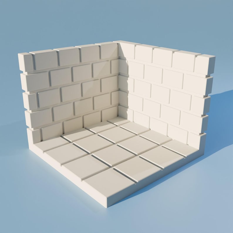 Puede incluir: Un rinc&oacute;n de pared de ladrillo blanco con un suelo de baldosas blancas. El suelo est&aacute; formado por baldosas cuadradas.