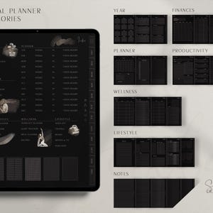 Dark Mode Digital Planner Bundle: Undated, 2025 Calendar, Stickers ...
