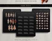 Red Hair Girl Digital Planner Stickers, Dark Mode GoodNotes (PNG)