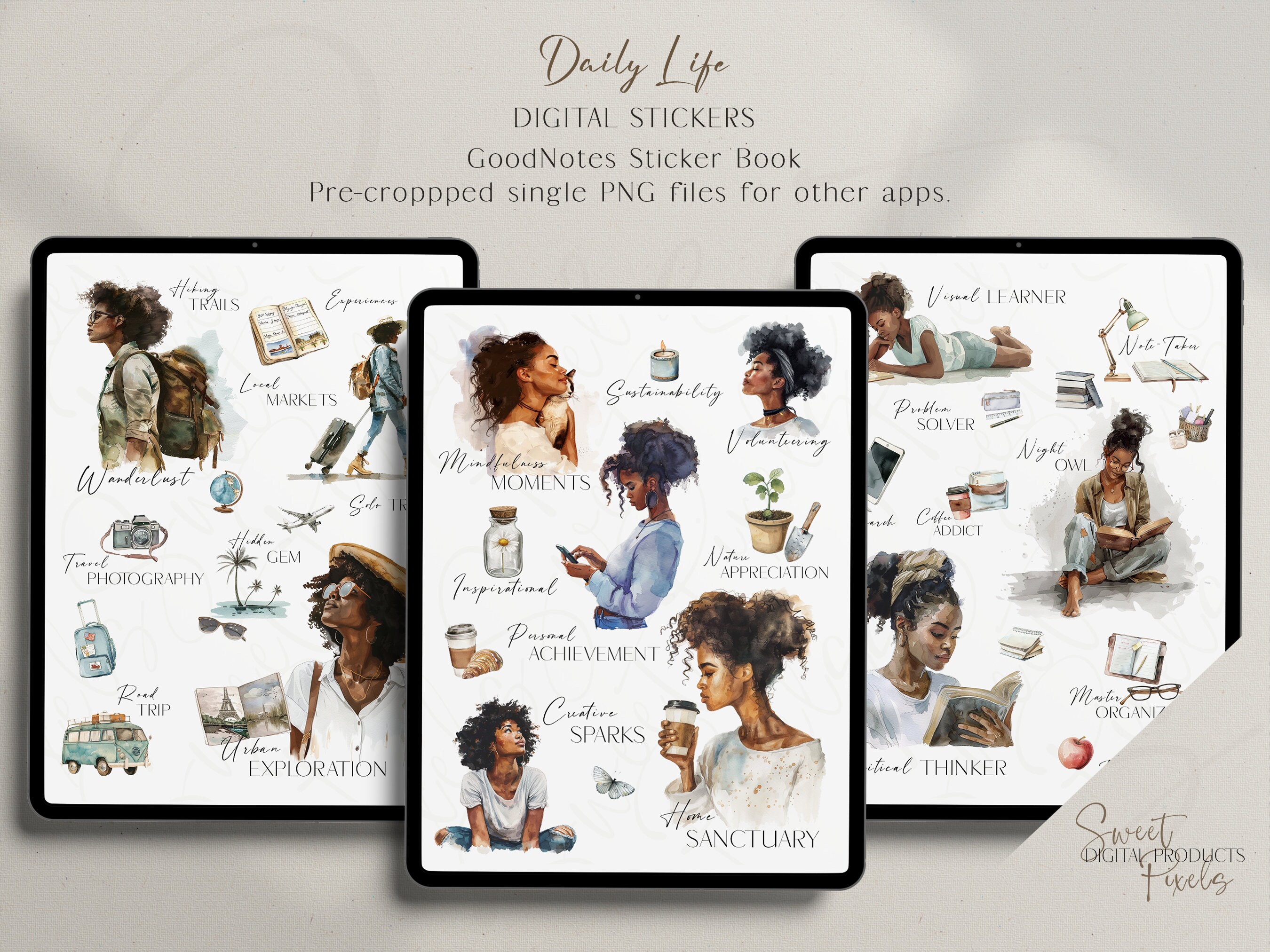 Black Girl Daily Life Stickers: Goodnotes Planner Stickers (PNG Digital ...