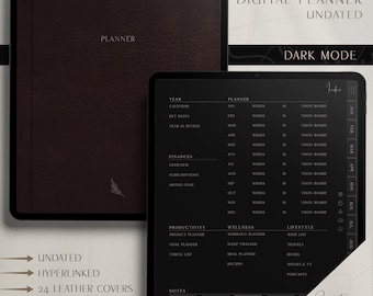 Dark Mode Digital Planner, Undated Leather Look (PDF