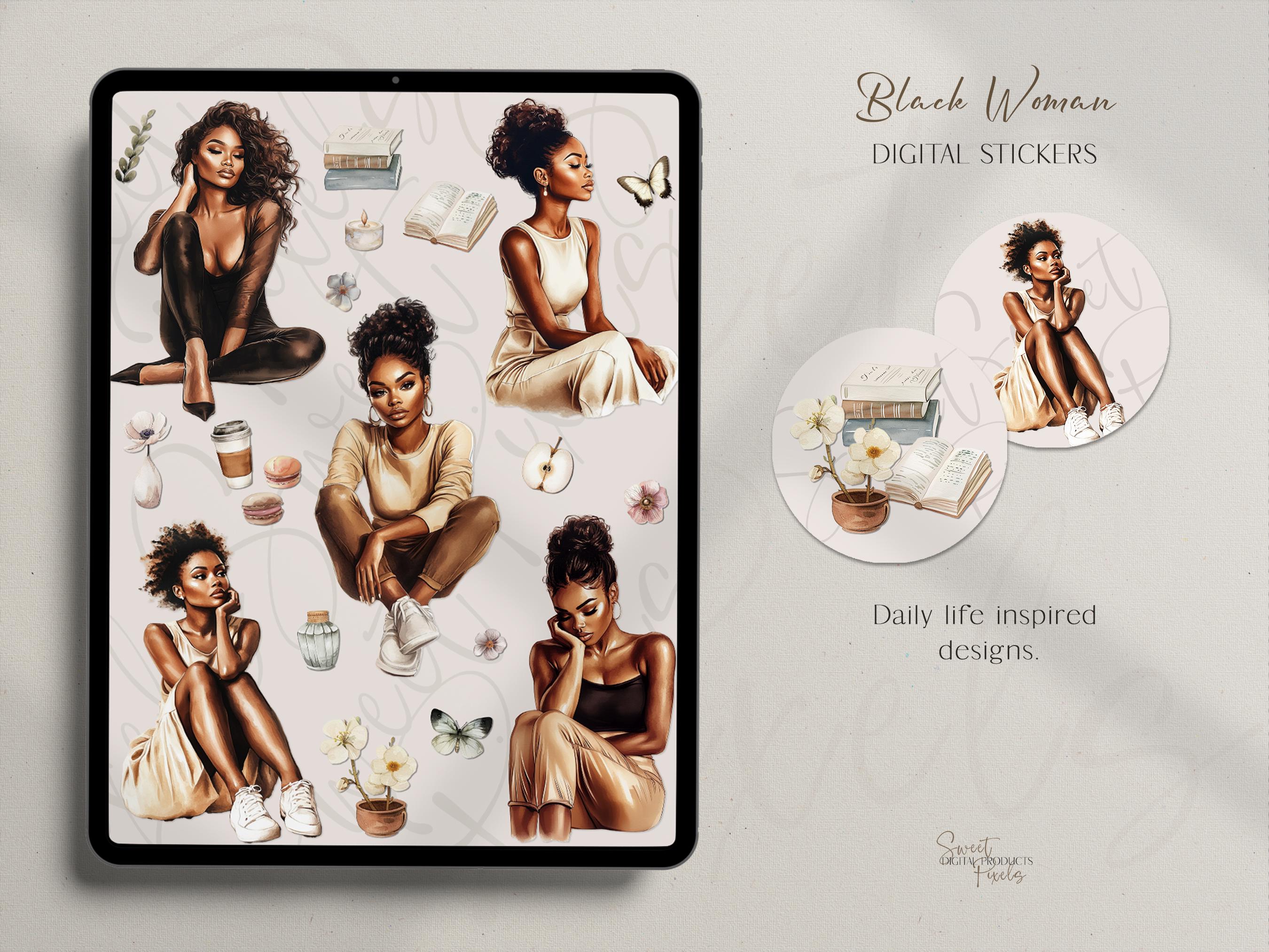 Black Girl Digital Stickers: Goodnotes Planner Stickers (PNG) - Etsy