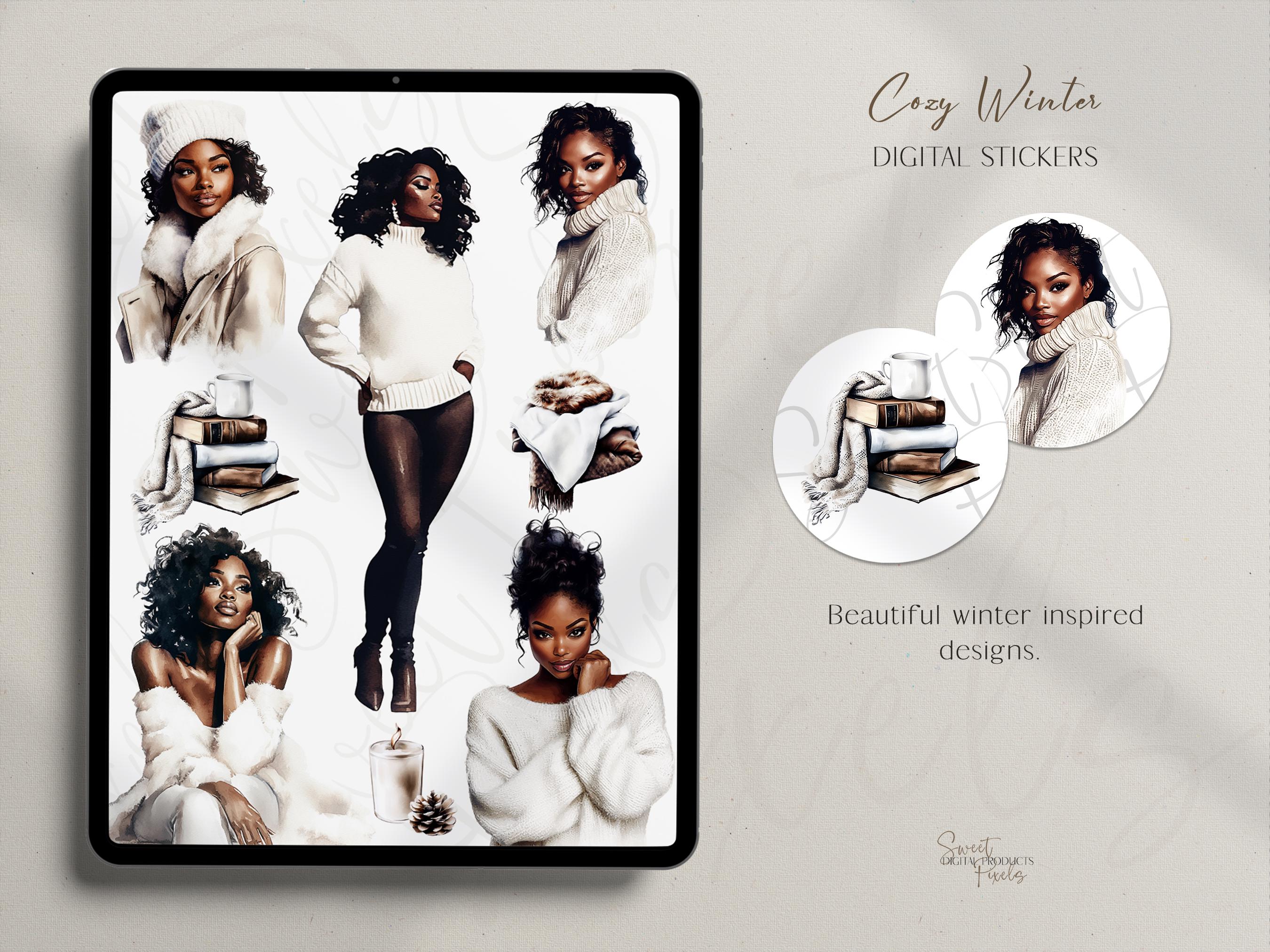 Cozy Winter Black Girl Digital Stickers: Planner Clipart (PNG) - Etsy