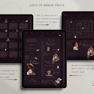 Dark Mode Floral Digital Planner Bundle: Black Girl Stickers (digital ...