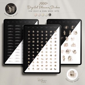 2000+ Neutral Digital Planner Stickers: Light & Dark Mode (PNG, GoodNotes)