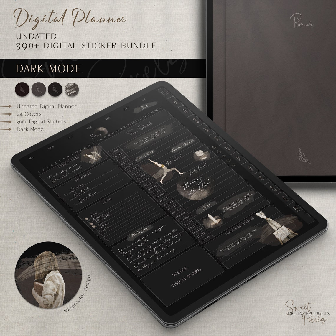 Dark Mode Digital Planner Bundle: Undated, Goodnotes Compatible ...