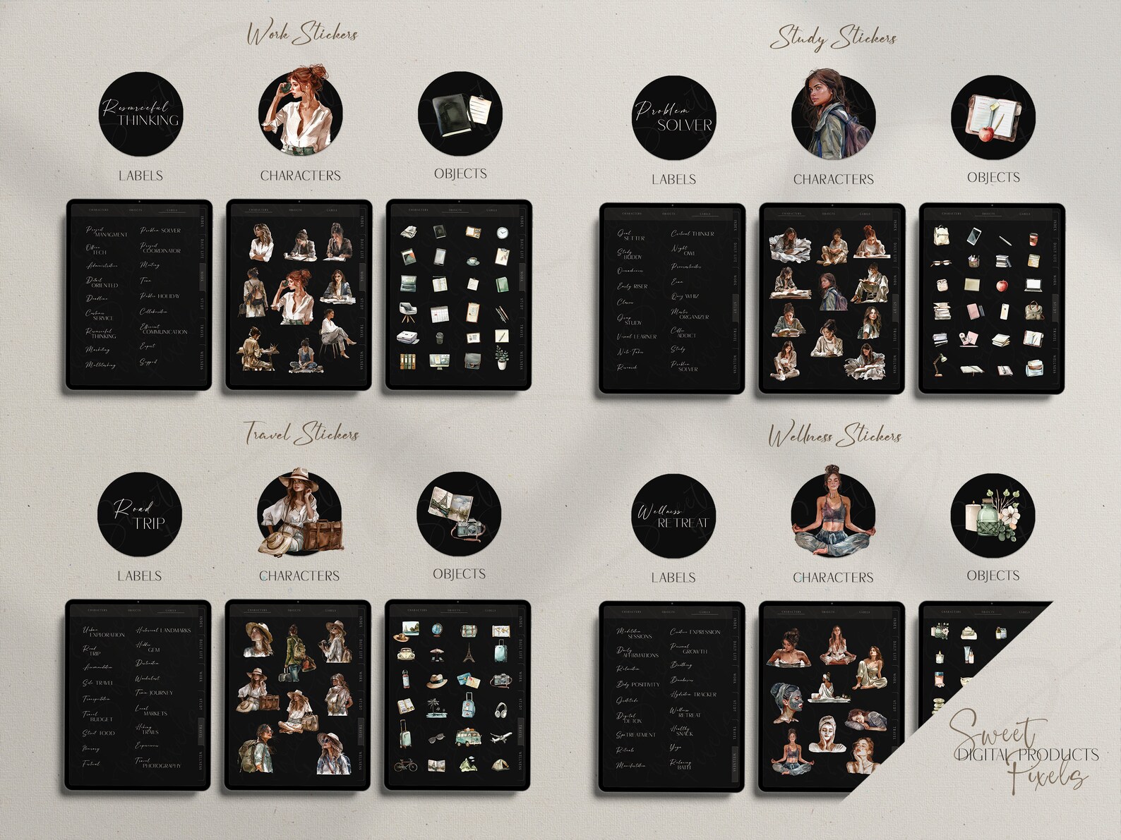 Dark Mode Digital Planner Bundle: That Girl Stickers (PDF) - Etsy