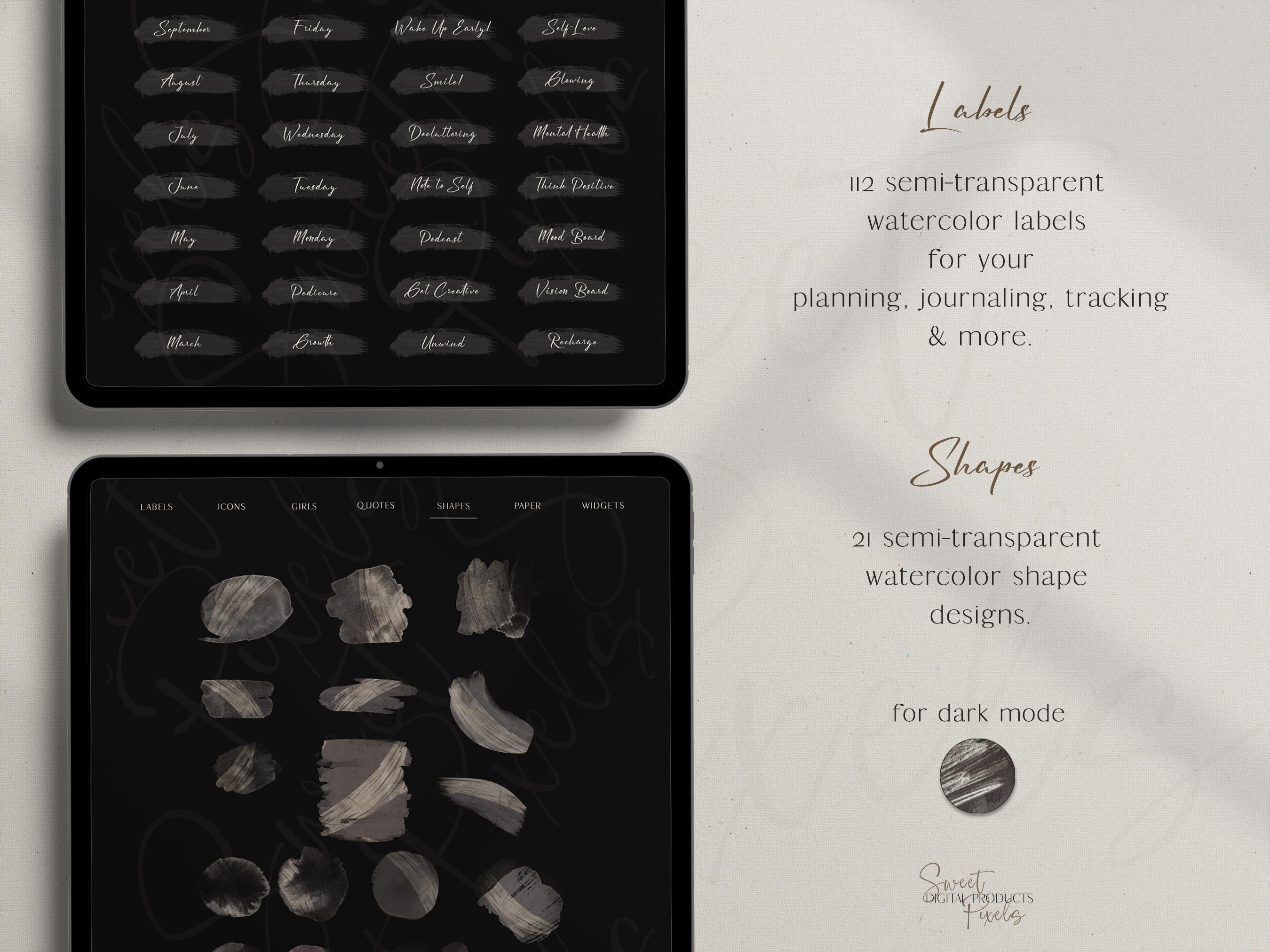 Dark Mode Floral Digital Planner Bundle: Undated With Watercolor ...