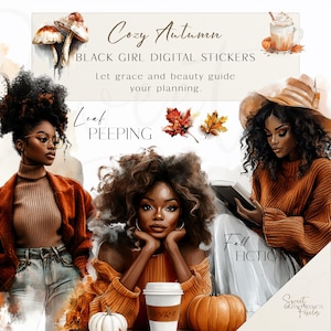 Black Girl Cozy Autumn Planner Stickers (Digital Download)