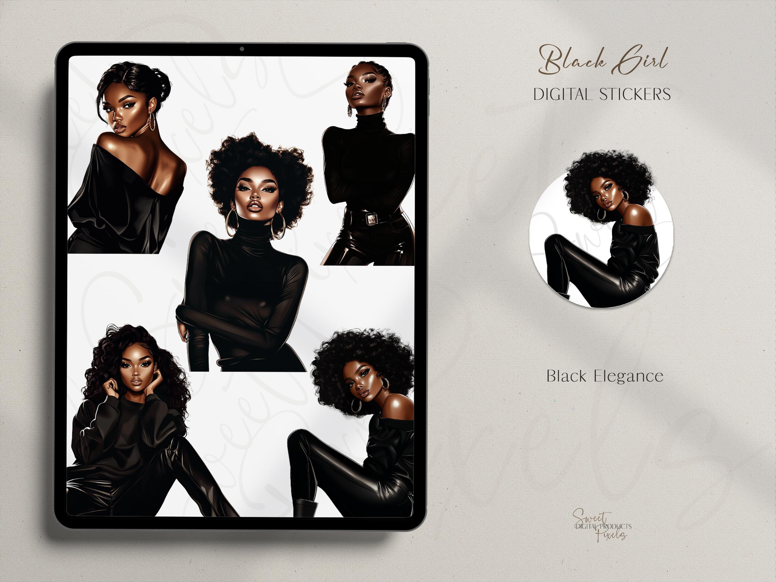 Elegant Black Girl Digital Stickers: Planner & Scrapbook PNG Set - Etsy