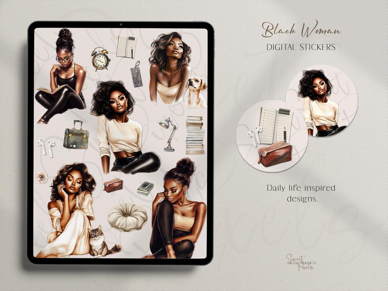 Black Girl Digital Stickers: Goodnotes Planner Stickers (PNG) - Etsy