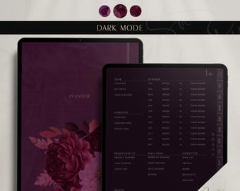 Dark Mode Floral Digital Planner: Hyperlinked Undated PDF (400+ Pages)