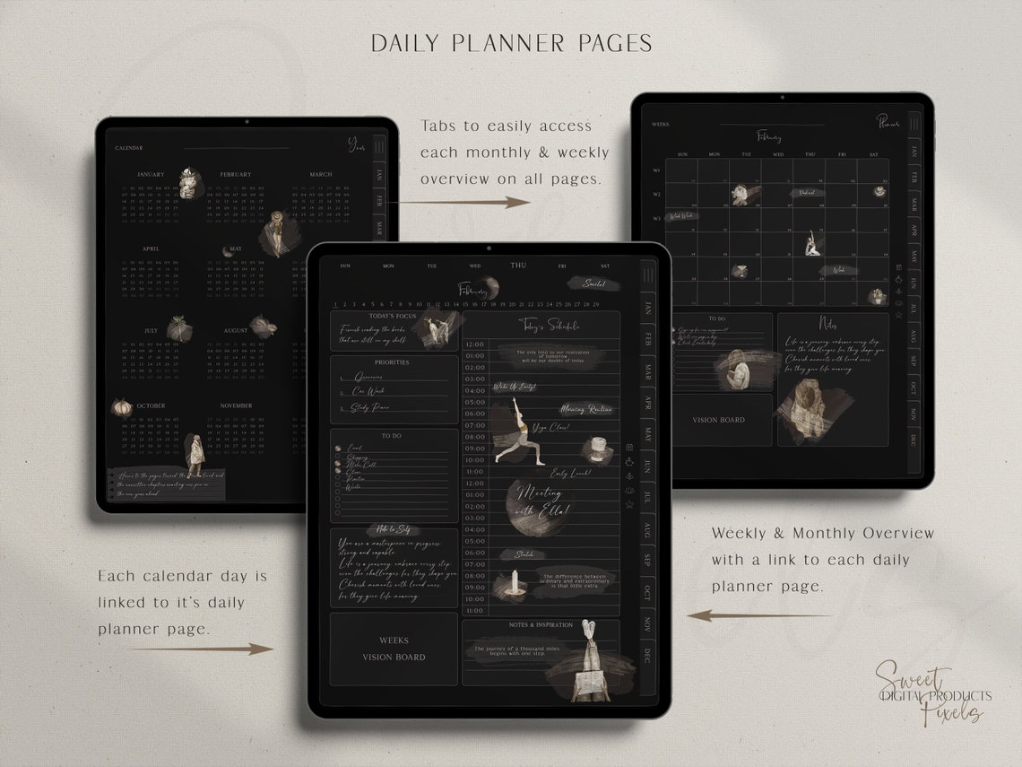 Dark Mode 2024 Digital Planner Bundle Dark Mode Planner Sticker ...