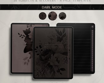 Dark Mode Floral Digital Notebook: 20 Subjects, 10 Covers (GoodNotes Compatible)