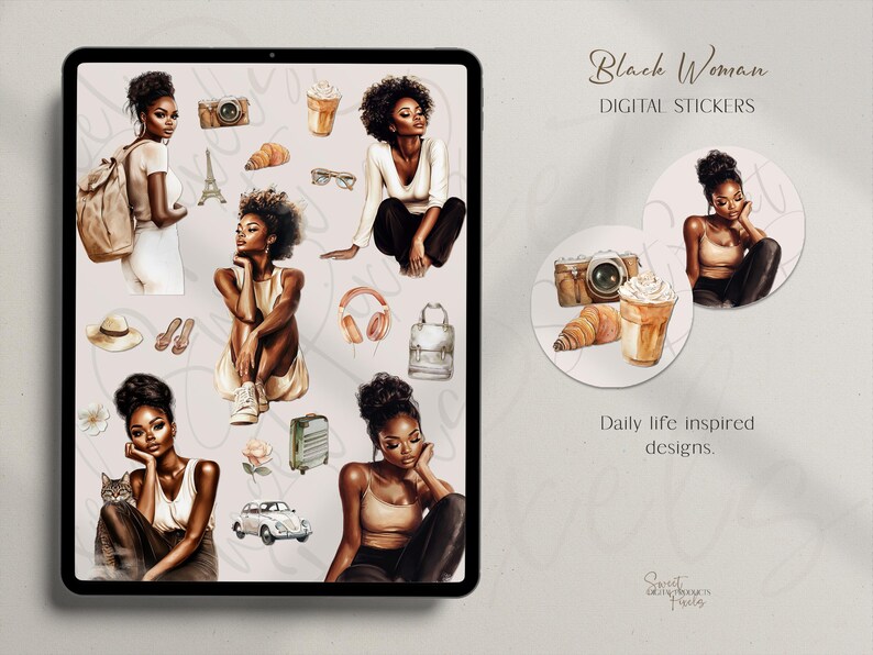 Black Girl Digital Stickers: Goodnotes Planner Stickers (PNG) - Etsy
