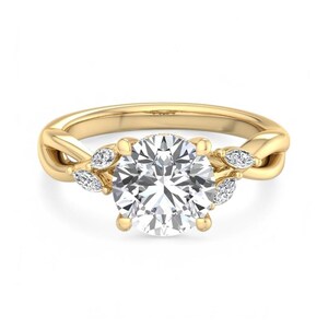 Lab Grown 1.50 Carat Diamond Engagement Ring: 14K Yellow Gold Twig Band