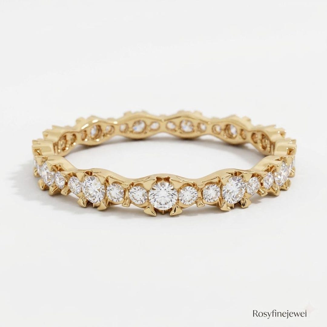 Moissanite Eternity Band, 14K Solid Gold Wedding Band, Dainty Stackable ...