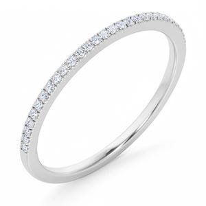 14k Solid Gold Half Eternity Band / Round Cut Moissanite Wedding Ring / Stackable Infinity Ring / Anniversary Gift for Women