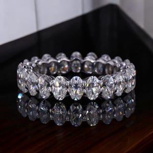 Oval Moissanite Full Eternity Band: 14k Yellow Gold Wedding Ring
